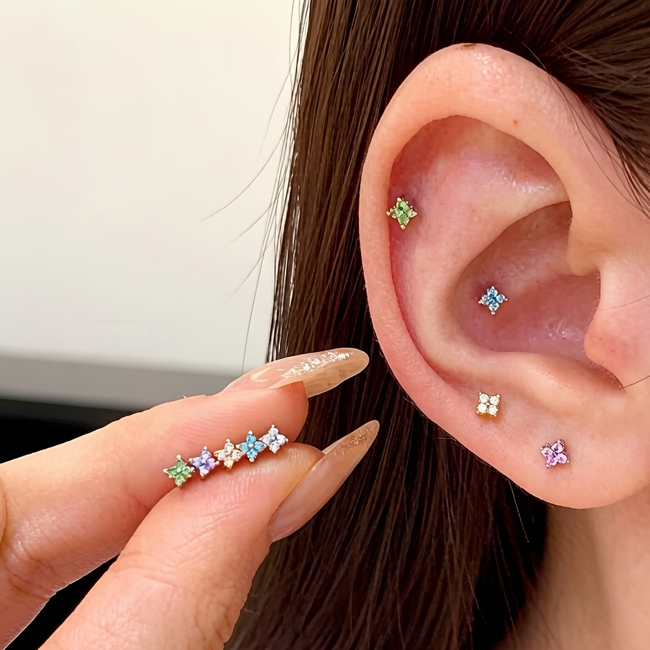 5pcs Clover Colored Zirconia Stud Earrings Set